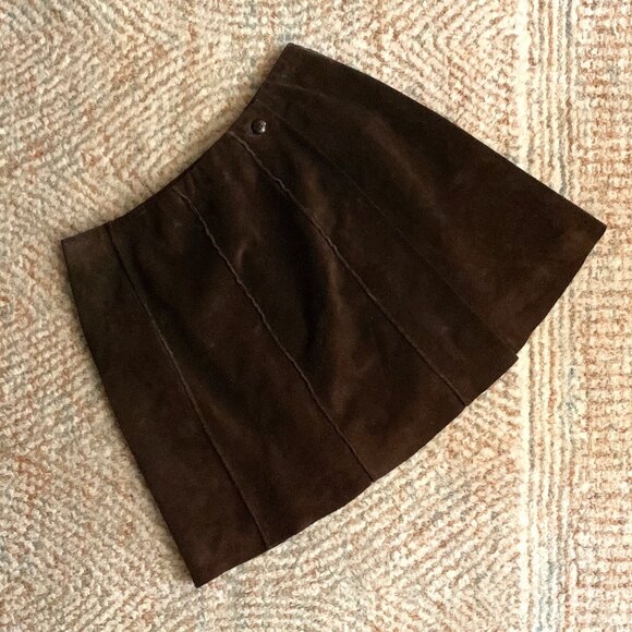 Banana Republic Genuine Leather Dark Brown Suede Wrap Skirt - Picture 1 of 6